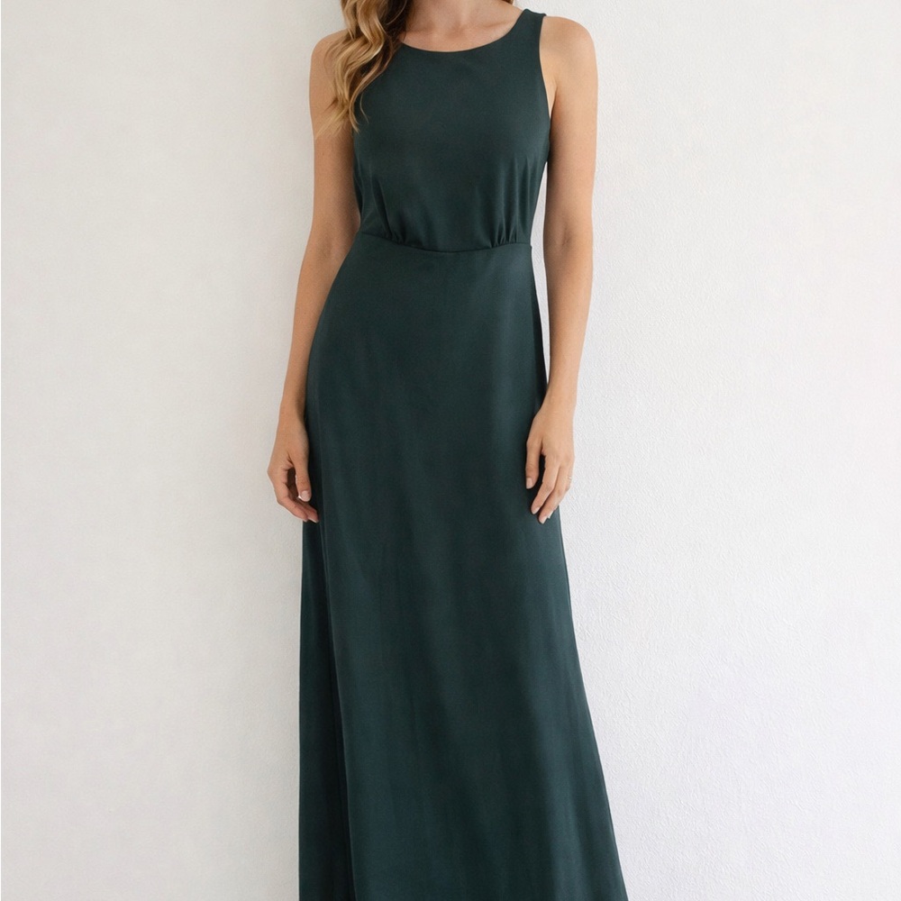 BHLDN Beckett Green Satin Maxi Dress 0